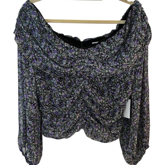 ASTR The Label Balloon Sleeve Purple Multi Floral Top XL Full Zip Back Shirred - Picture 1 of 7